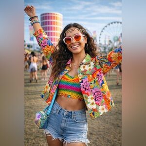 Vintage bright floral festival jacket